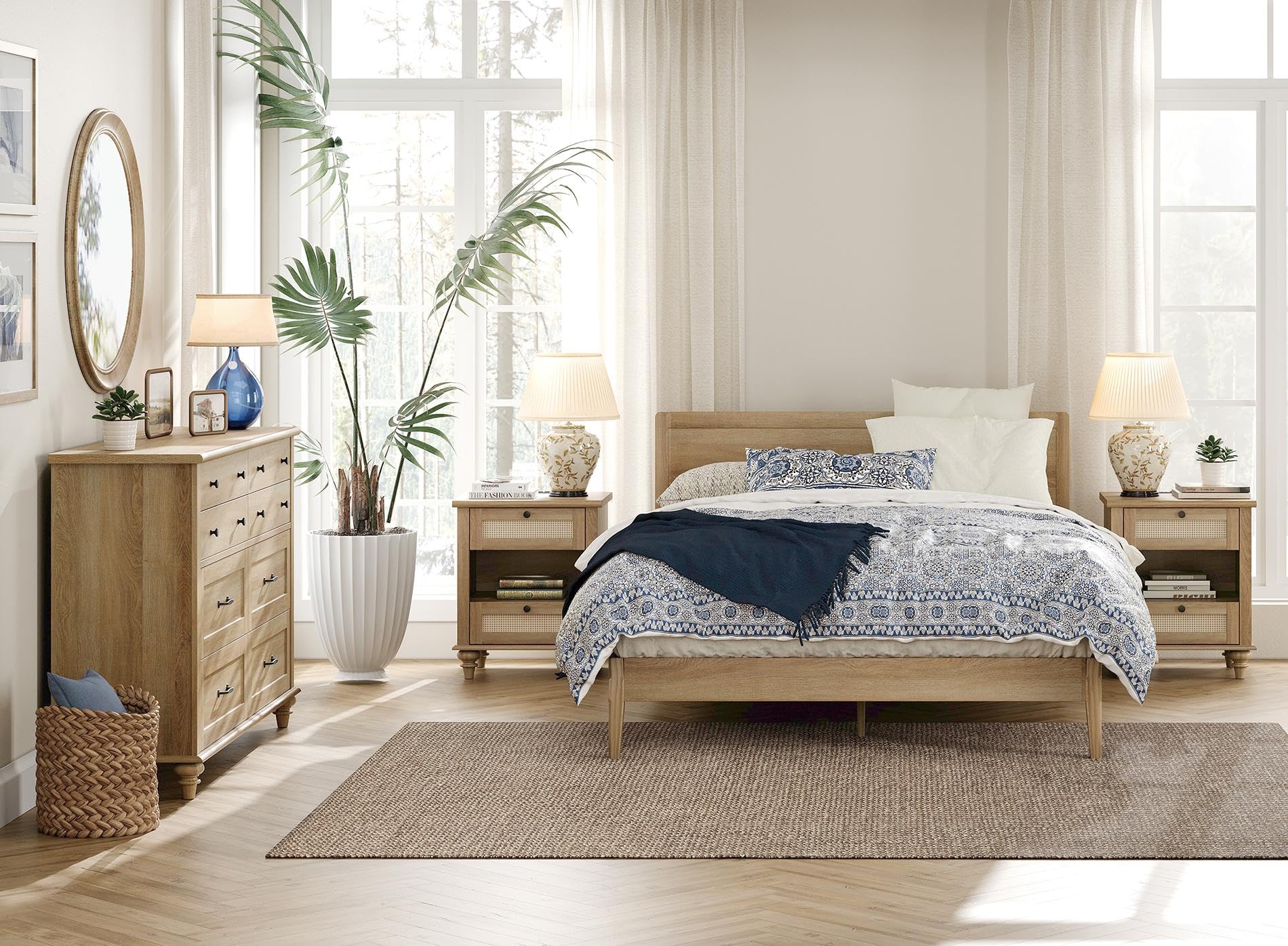 3 Piece Bedroom Set - Includes Bedroom 8 Drawer Dresser, Set of 2 Bedside Tables