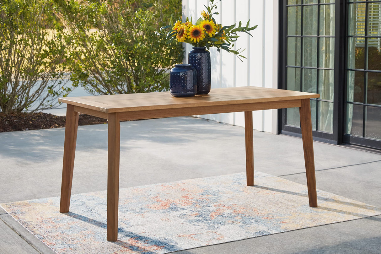 Janiyah Contemporary Outdoor Acacia Wood Dining Table with Umbrella Hole