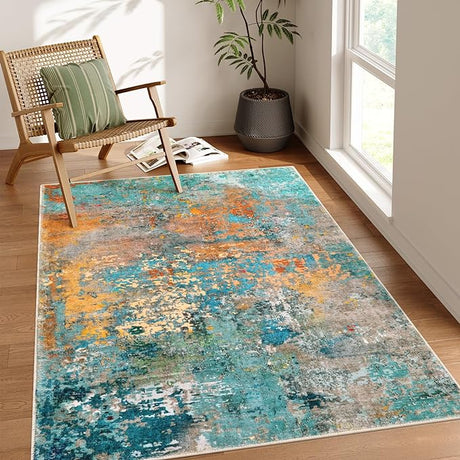 Modern Abstract Area Rugs 5x7, Large Washable Rugs for Living Room Soft Rugs