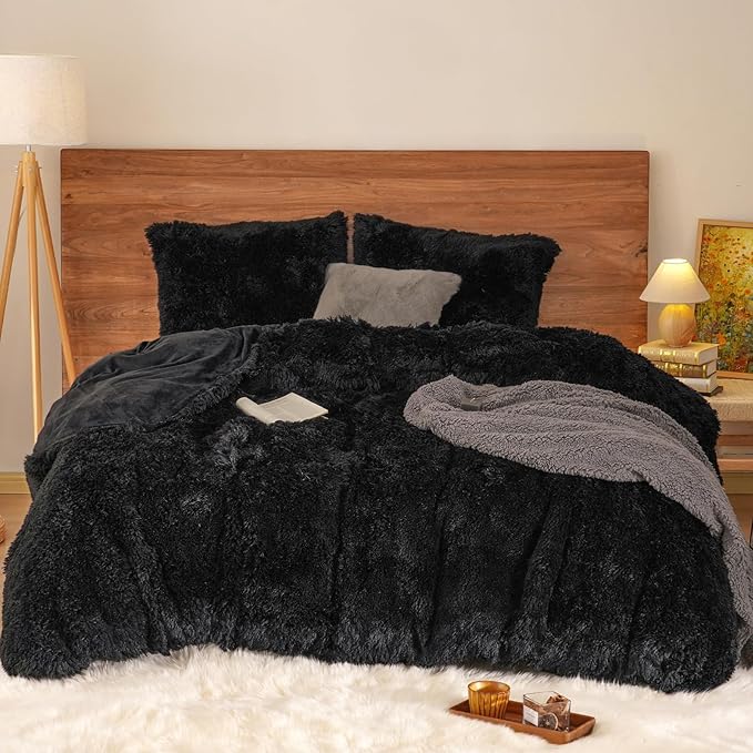 Shaggy Fluffy Faux Fur Duvet Cover Set King Size,Luxury Warm Plush Comforter