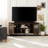 Modern Farmhouse Wood and Glass TV Stand with 2 Cabinet Doors for TV