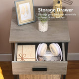 Gray Nightstand with Wood Drawer, Side Table with Storage Shelf, Bedroom