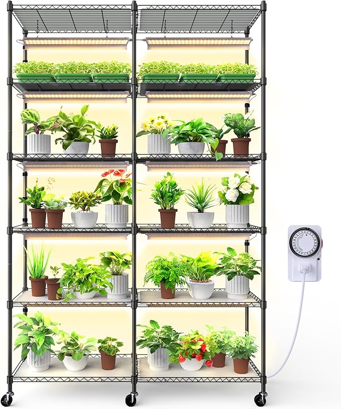 Plant Stand with Grow Lights, 3FT T8 Full Spectrum 150W Yellow LED Plant Lights 5 Packs