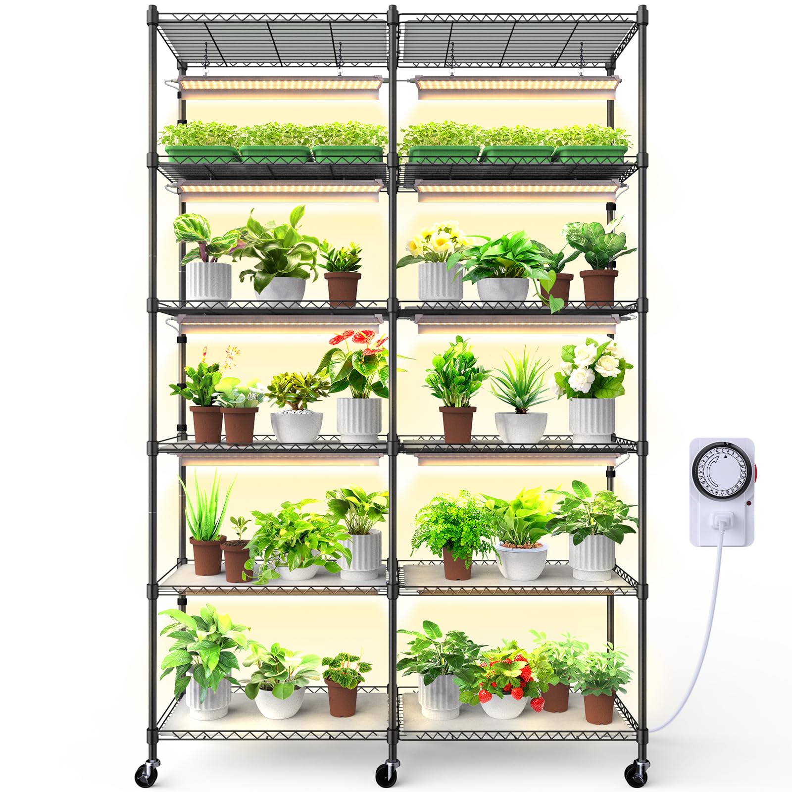 Plant Stand with Grow Lights for Indoor Plants, 6-Tier Large Tall Metal Plant Shelf