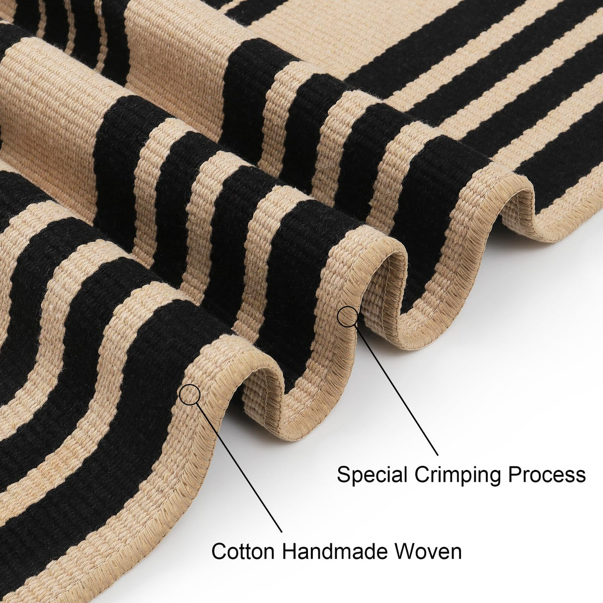 Black and Khaki Striped Rugs 3x5, Outdoor Cotton Hand Woven Front Door Mat,Washable