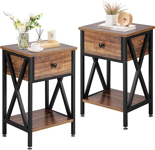 Modern Versatile Nightstands X-Design Side End Table Night Stand Storage Shelf