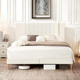 King Size Platform Bed Frame with Velvet Upholstered Headboard and Wooden