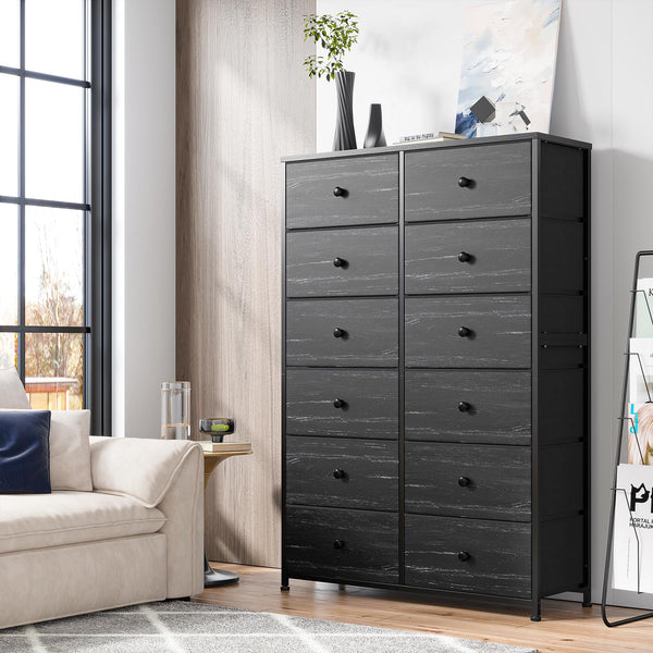 Tall Dressers for Bedroom, 12 Drawer with Wooden Top and Metal Frame