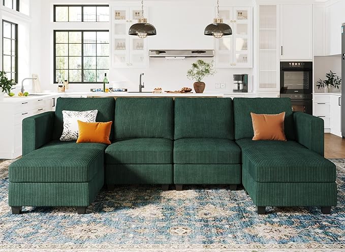 Modular Sectional Sleeper with Storage Ottoman Corduroy Sectional Couch