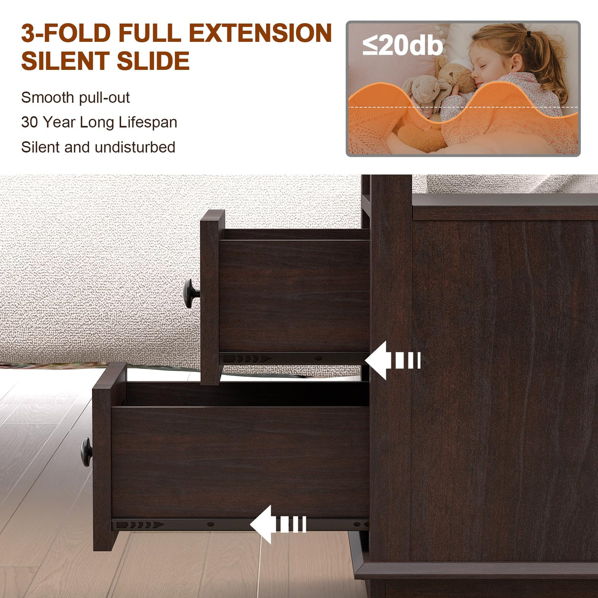 End Table with 2 Drawers, Storage Side Table with Flip Top Fast Charging Station