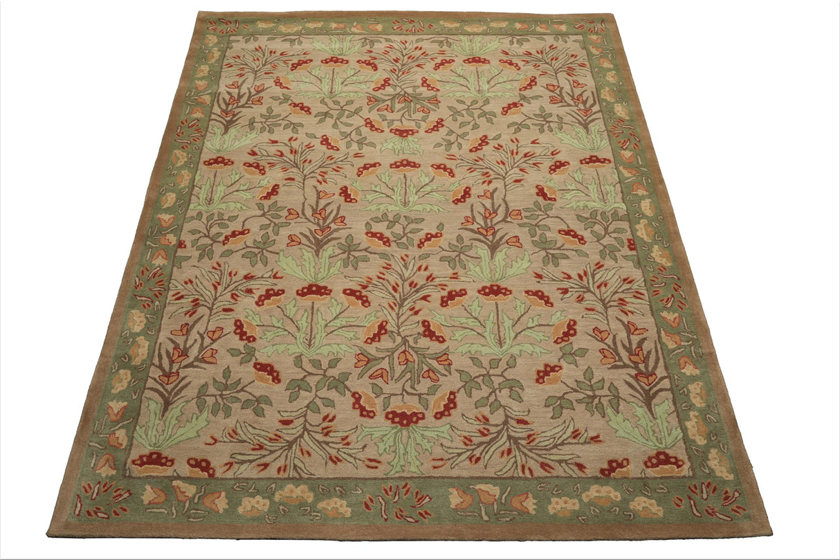10x14 Handmade Wool Area Rug - Floral Beige & Sage
