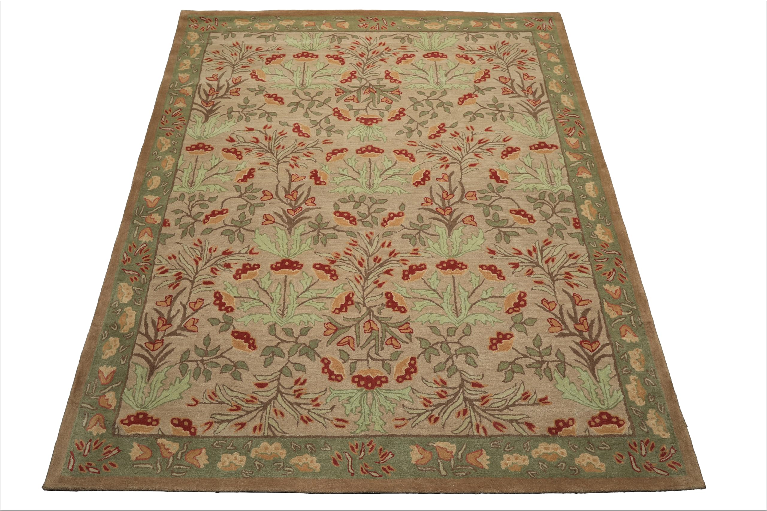 10x14 Handmade Wool Area Rug - Floral Beige & Sage