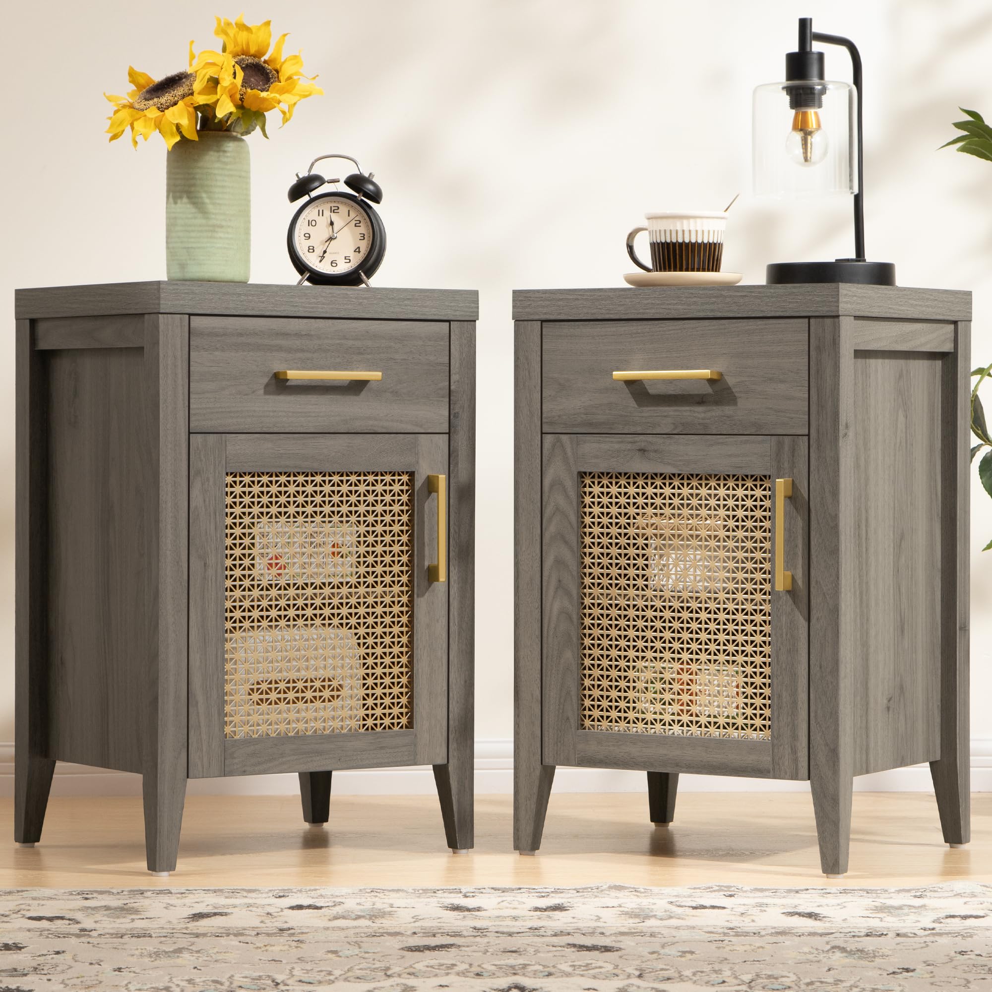 Tall Nightstands Set of 2 with Drawer, Farmhouse Night Stand