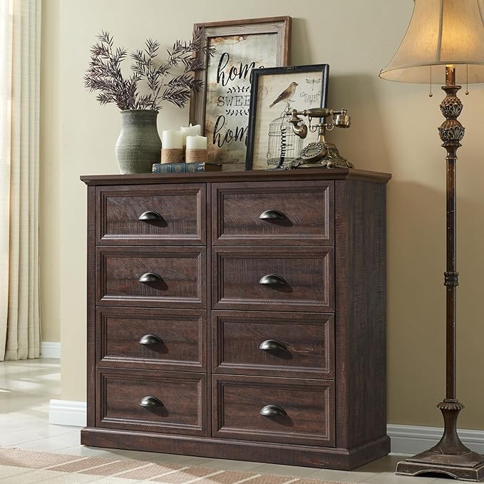 Farmhouse Nightstand with Charging Station, 3 Drawer Dresser for Bedroom