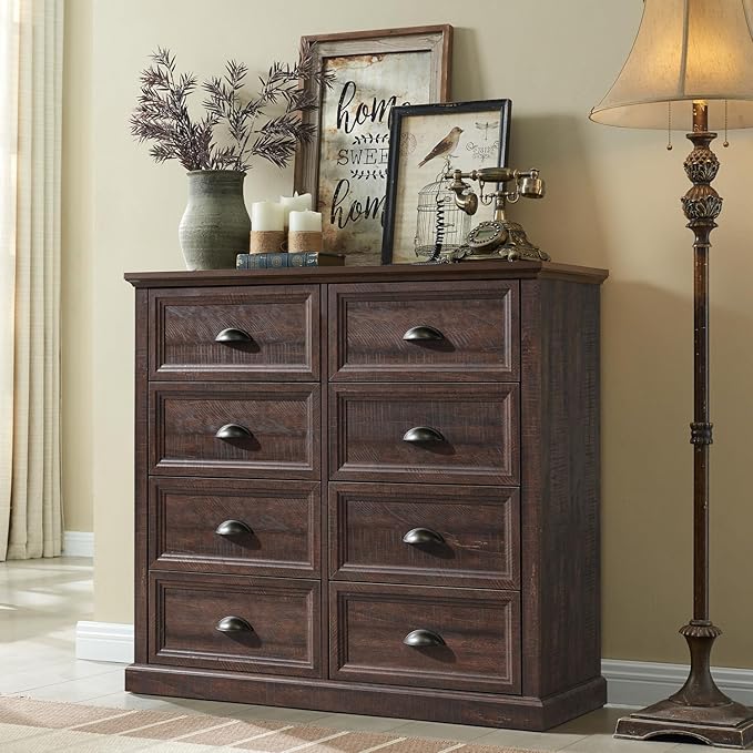 Nightstand with Charging Station, 2 Drawer Dresser for Bedroom, Farmhouse Small Dresser with Drawers