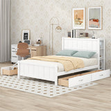 Merax Full Size Platform Bed with Drawers and Storage Shelves, White