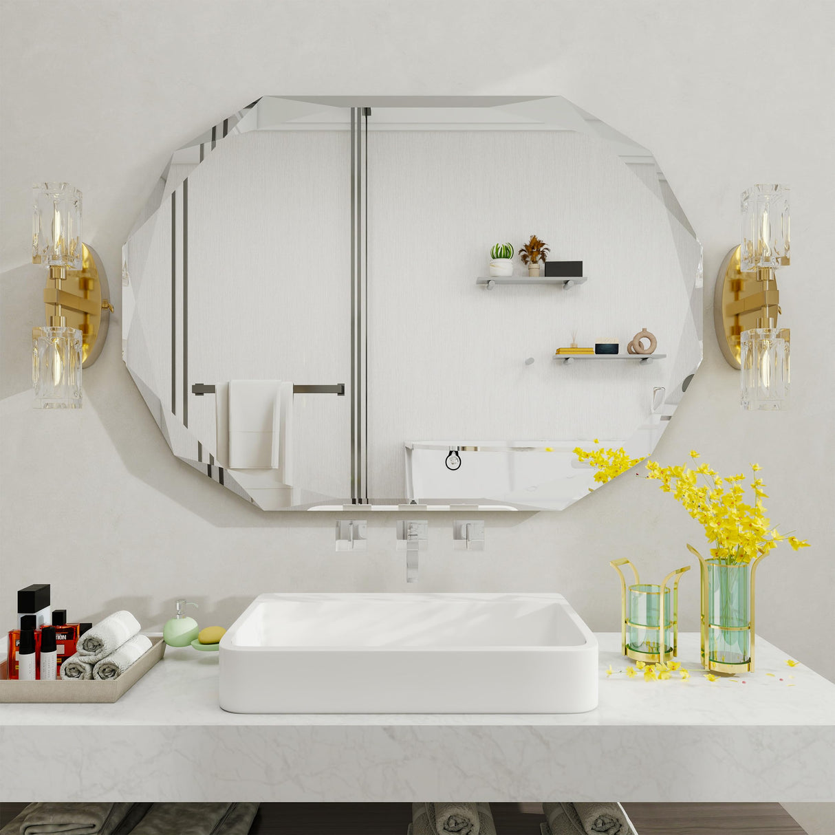 22x30 Inch Beveled Bathroom Mirror - Frameless Wall Mirror