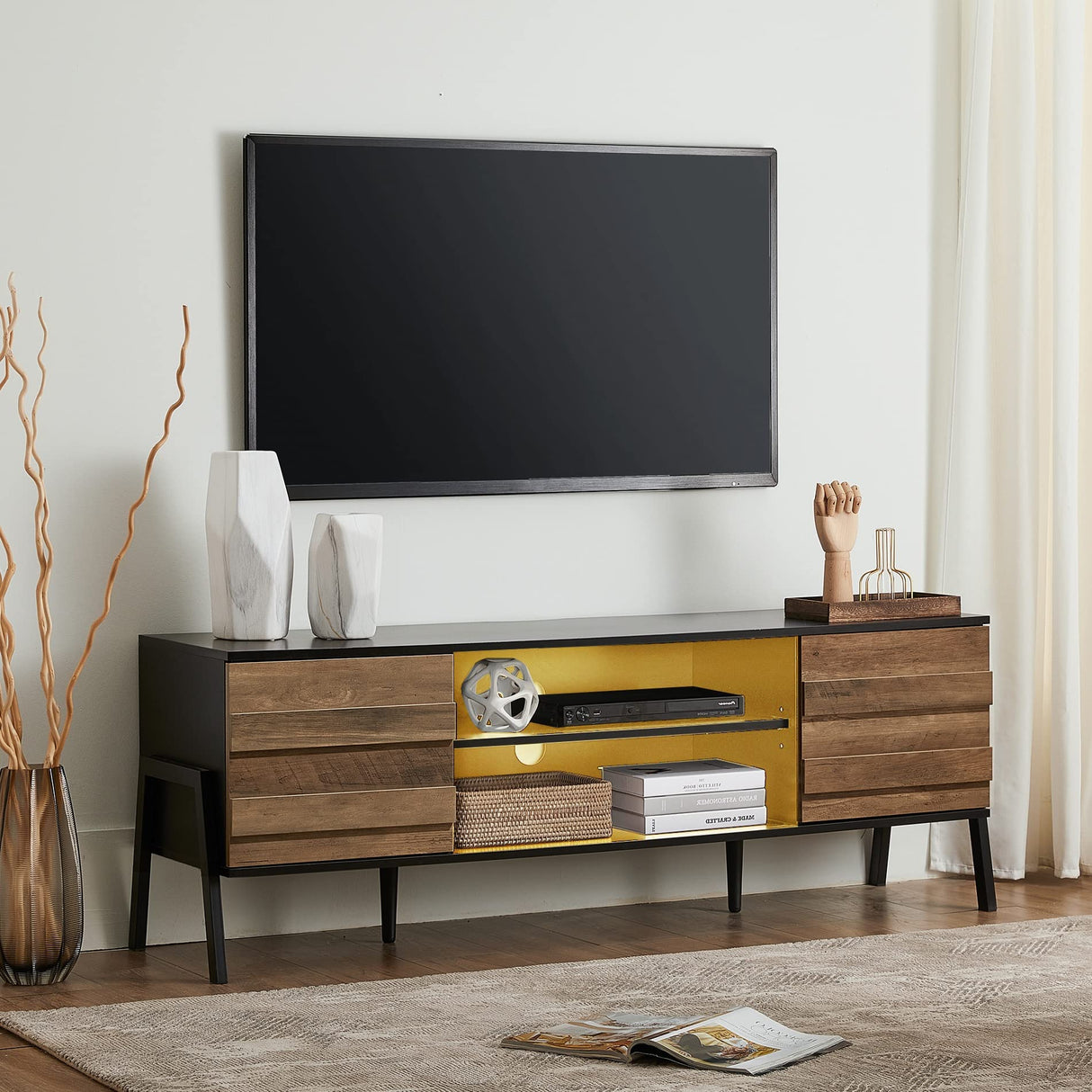 Mid-Century TV Stand for 65" TV with LED Lighting - 60 Inch