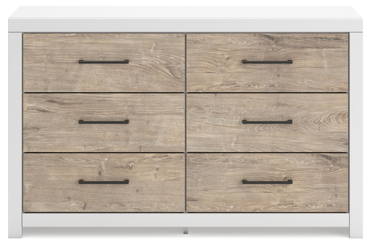 Design by Ashley Charbitt Contemporary 6 Drawer Dresser with Safety Stop for Bedroom, White & Light Brown