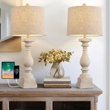 27.75" USB Table Lamp Set of 2 Antique Retro Nightstand Lamp for Bedroom Living Room