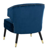 Home Stazia Retro Glam Navy Velvet and Black Wingback Accent Chair