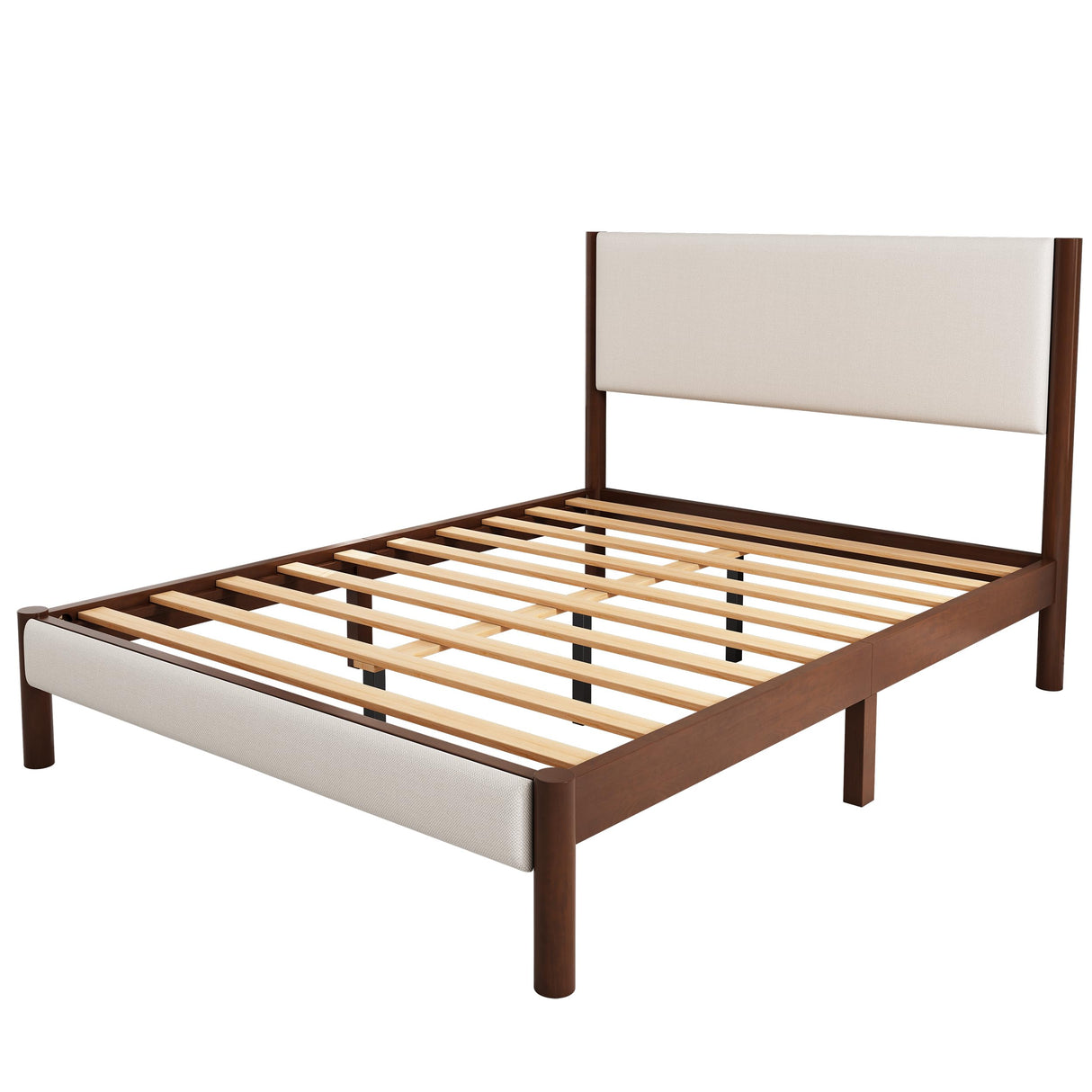 Queen Bed Frame, Wood Platform Bed Frame with Upholstered Headboard