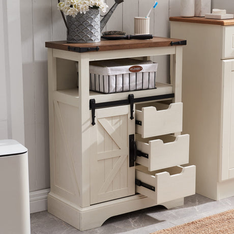 Bathroom Floor Cabinet, Farmhouse Storage Cabinet with Sliding Barn Door & Storage