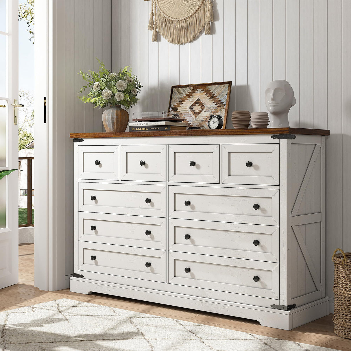 White Dresser,10 Drawer Dresser for Bedroom, 55" Wide Dressers & Chest of Drawers for