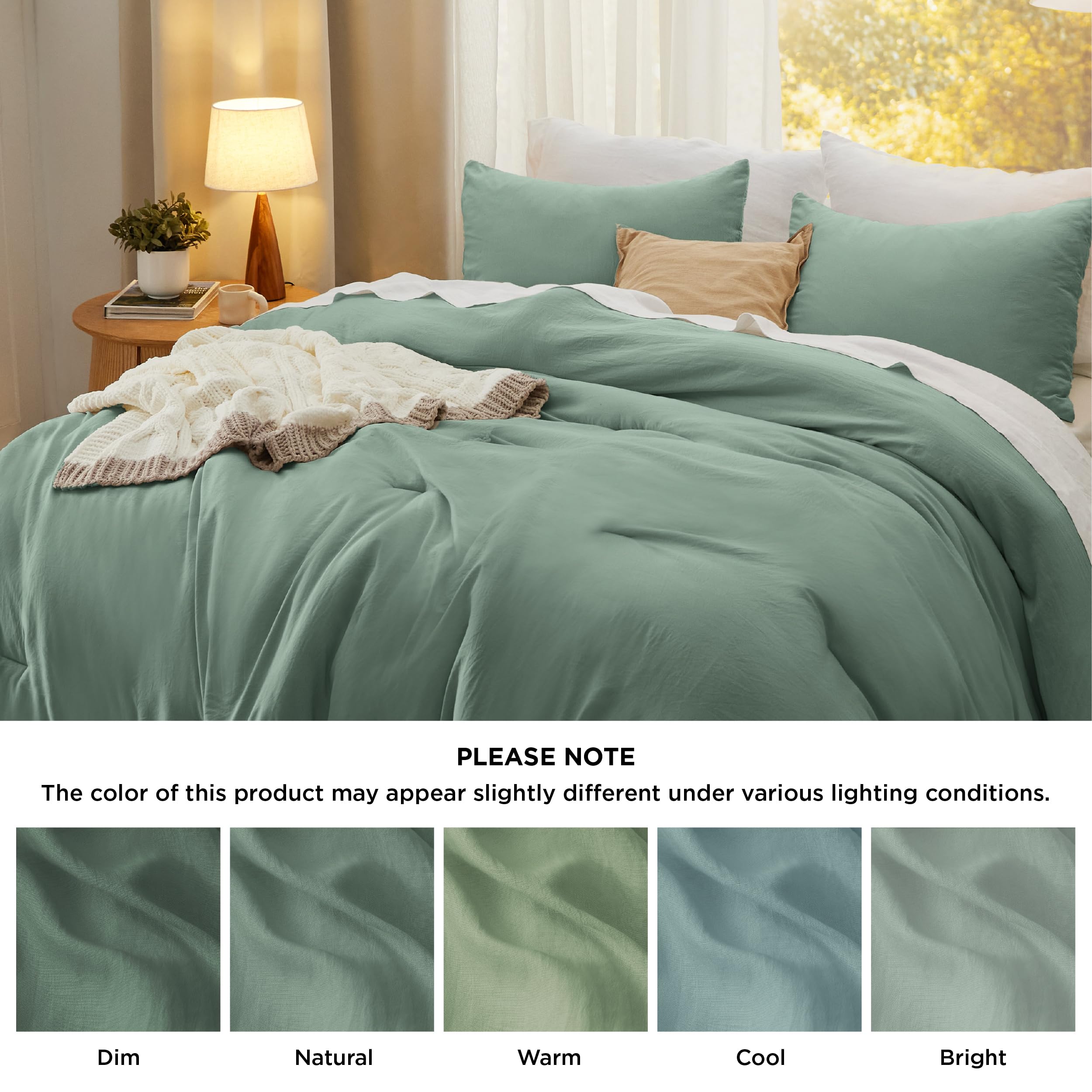 Full Size Comforter Set - Sage Green Prewashed Bedding (3 Pieces)