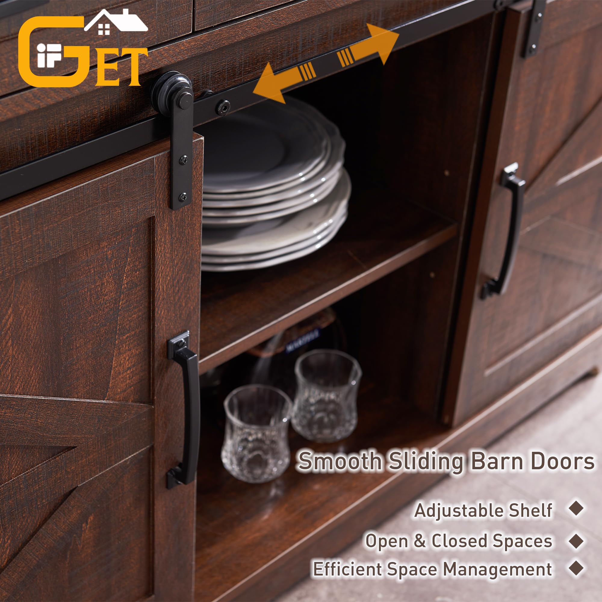 Farmhouse Buffet Cabinet, 53” Sideboard Cabinet w/3 Drawer, Rustic Storage Cabinet
