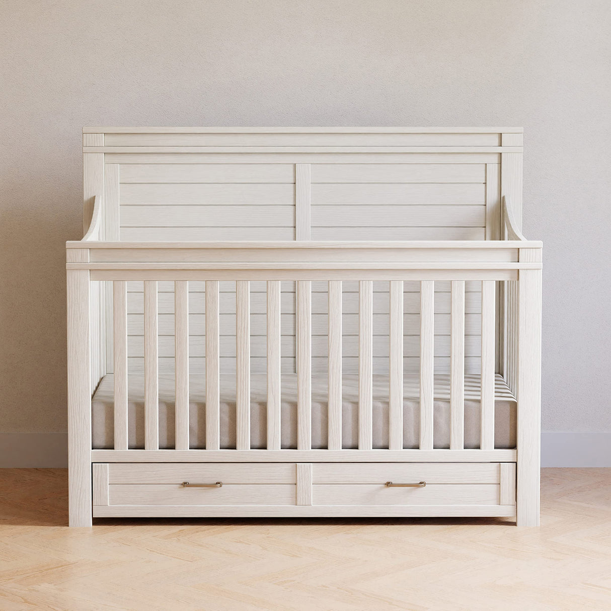 Wesley Farmhouse 4-in-1 Convertible Storage Crib in Heirloom White