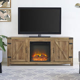 Farmhouse Barn Door Wood Fireplace TV Stand for TV's up to 64" Flat Screen Living