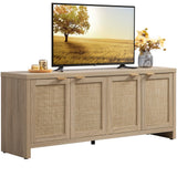 Boho TV Stand with Rattan Cabinets for 45-65 Inch TVs