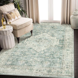 LIVEBOX Machine Washable Rug 5x7 Sage Green Rugs for Living Room, Non Slip Vinatge Rug Boho Bedroom Rug, Low-Pile Print Distressed Floral Rug Carpet for Bedroom Home Office, Dining Room