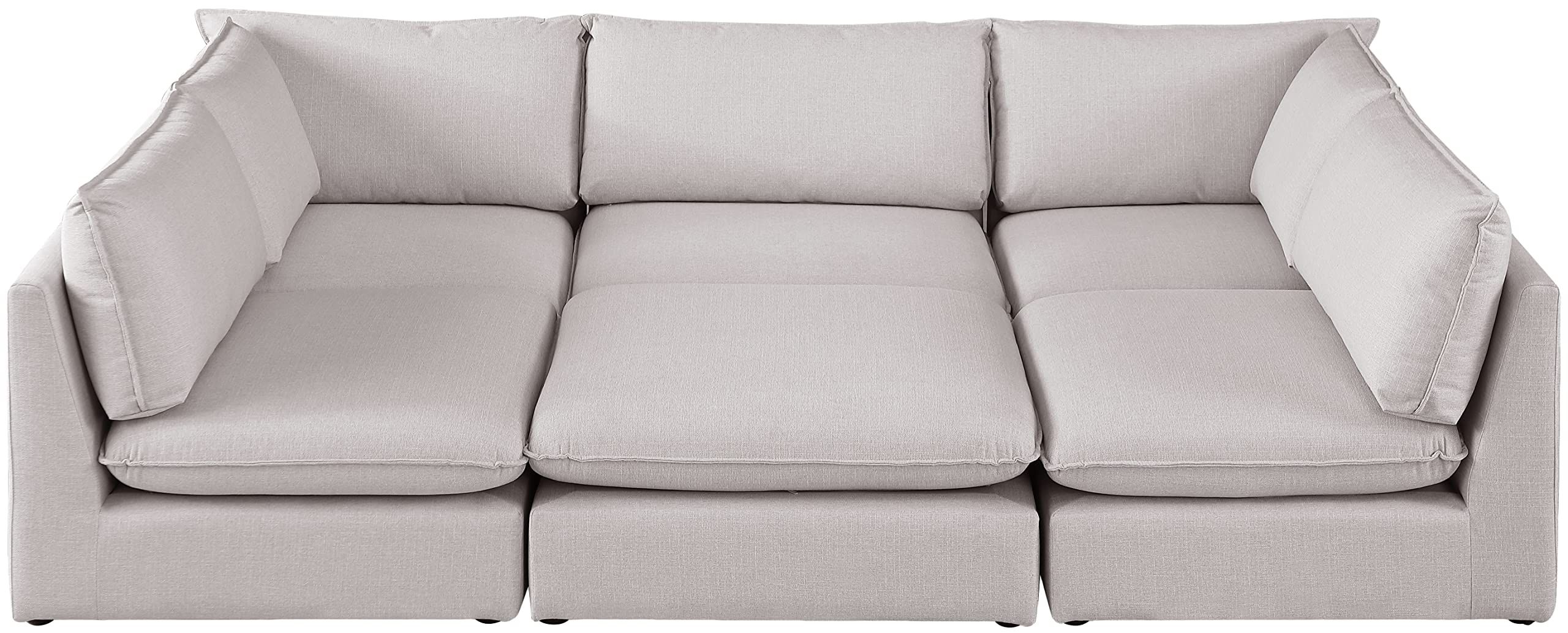 Contemporary Linen Textured Upholstered Modular Sectional, Beige