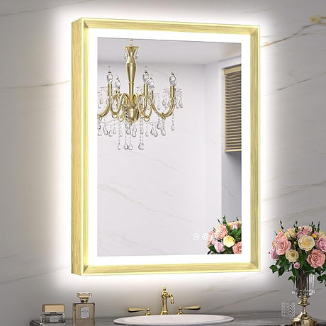 Black 36x36 Inch LED Bathroom Vanity Mirror with Front Lights Backlit Aluminum Alloy Frame Rectangle Beveled Edge