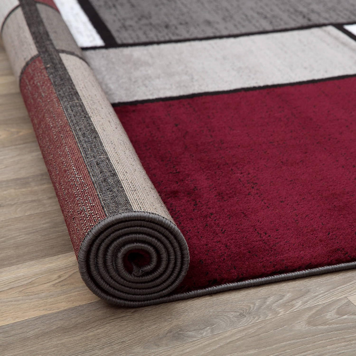Modern Geometric Red Area Rug 5'3" x 7'3" - Non-Shedding