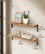 Wood Shelves for Wall, 24 Inch Rustic Floating Shelf with L Brackets for Bedroom