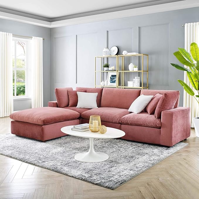 Commix Down-Filled Overstuffed Boucle Fabric 4-Piece Sectional Sofa