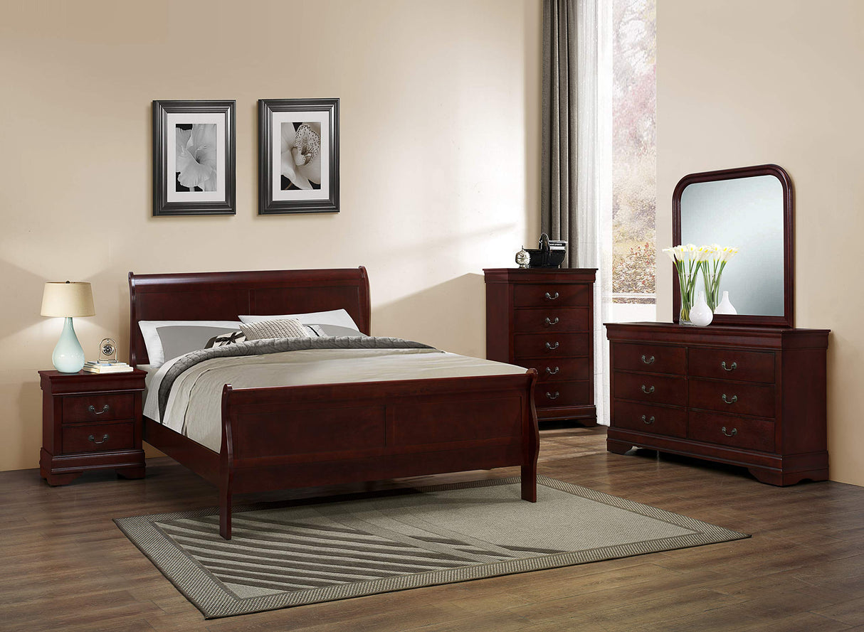 Furniture 5pc Queen Size Sleigh Bedroom Set Louis Philippe Style in Cherry Finish (Cherry)