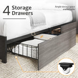 Queen Bed Frame with Headboard, Wood Bed Frame with High Storage Bookcase