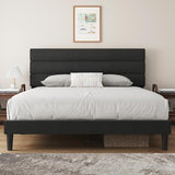 Queen Bed Frame Upholstered Queen Bed Frame Platform with Headboard Linen Fabric Headboard Wooden Slats Support,