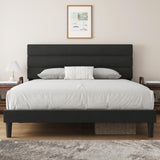 Queen Bed Frame Upholstered Queen Bed Frame Platform with Headboard Linen Fabric Headboard Wooden Slats Support,