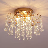 Small Crystal Chandelier Flush Mount Ceiling Light 3 Lights Modern Chrome Iron Raindrop