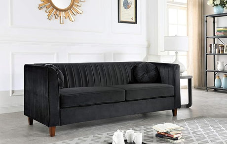 55" Modern Loveseat with Soft-Cushioned Backrest, Piped Details & Tapered Wood Legs