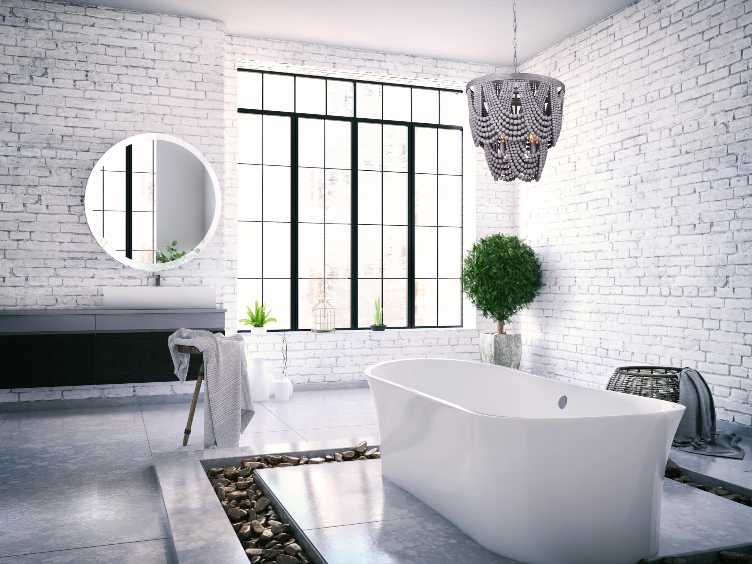 Grey Wood Bead Chandelier - 5-Light Modern Farmhouse Pendant