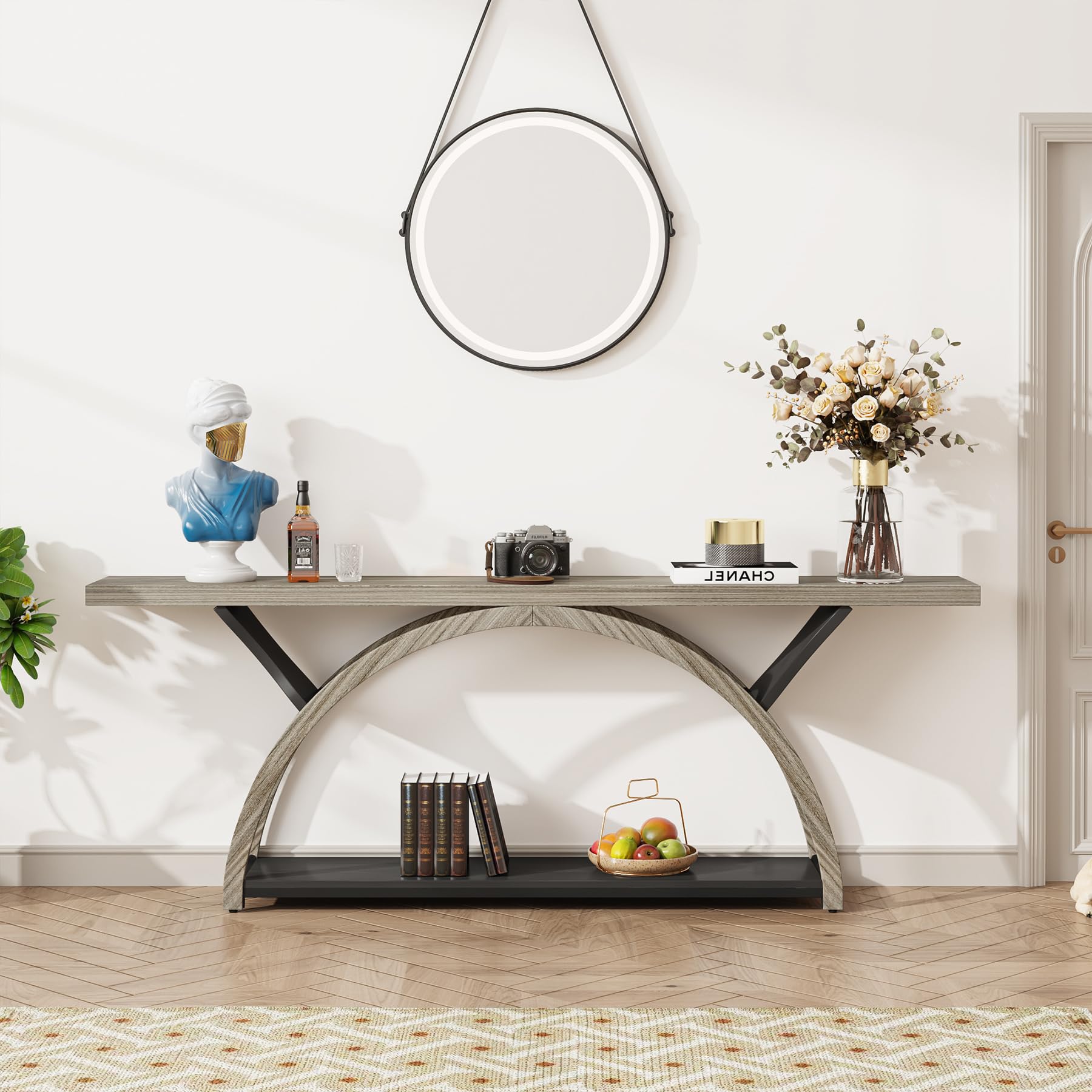 970.87" Console Table with Storage Shelf, Narrow Long Sofa Table Behind Couch Table