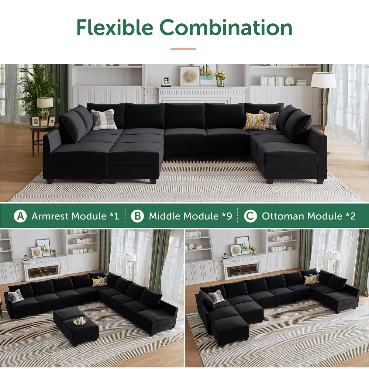 Modular Sectional Sleeper Sofa Couch with Ottoman Velvet Modular Sofa