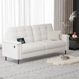 Black Faux Leather Sofa Couches for Living Room, Mid-Century Modern Tufted Comfy