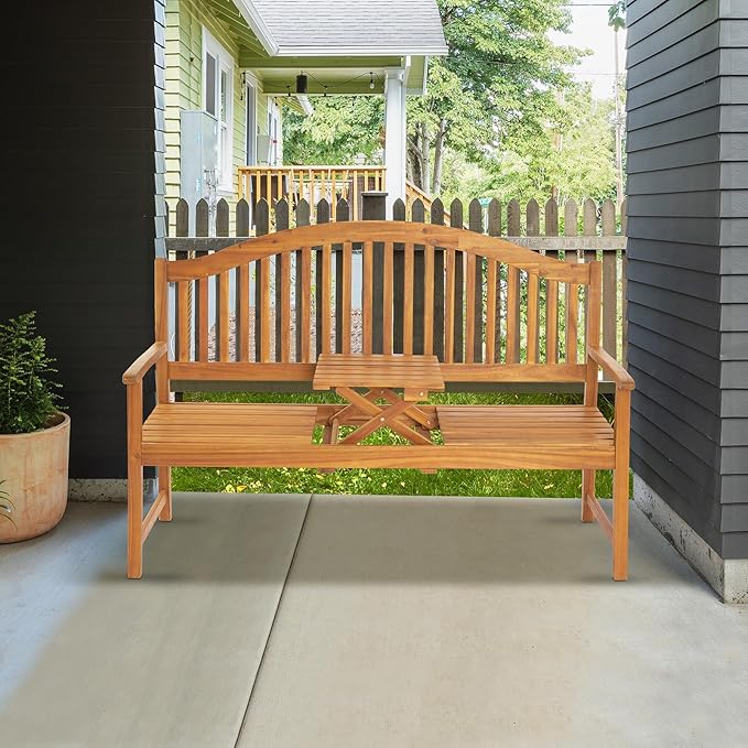 Wooden Garden Bench, Outdoor Wood Patio Bench, Rustic Two Person Loveseat Chair
